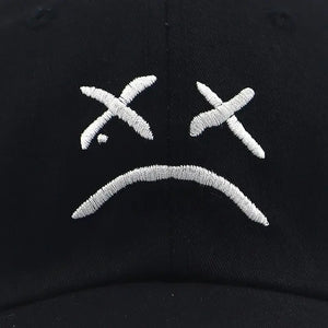 Emo | Sad Face Embroidered Cap Adjustable Cotton Snapback Hat Beauty Prologue