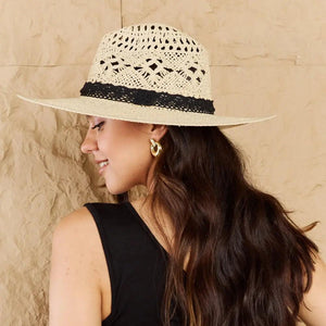 Fame Fight Through It Lace Detail Straw Braided Fashion Sun Hat Trendsi