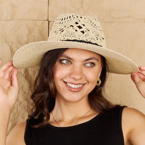 Fame Fight Through It Lace Detail Straw Braided Fashion Sun Hat Trendsi