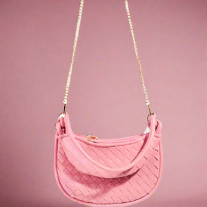 Fame PU Leather Basket Weave Half Moon Bag Trendsi