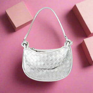 Fame PU Leather Basket Weave Half Moon Bag Trendsi