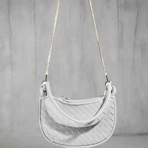 Fame PU Leather Basket Weave Half Moon Bag Trendsi