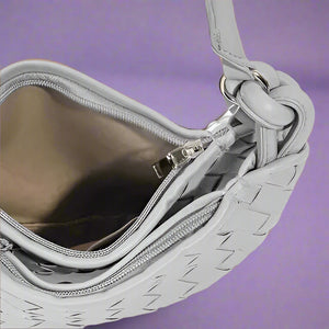 Fame PU Leather Basket Weave Half Moon Bag Trendsi