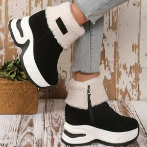 Faux Fur Round Toe Platform Boots Trendsi