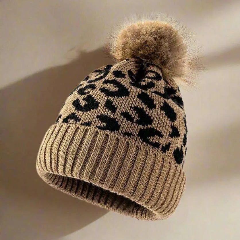 Fluffer | Leopard Pom-Pom Cuffed Beanie Trendsi