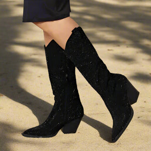 Forever Link Rhinestone Knee High Cowboy Boots Trendsi