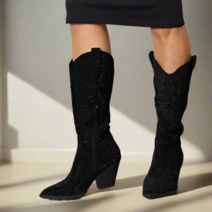 Forever Link Rhinestone Knee High Cowboy Boots Trendsi