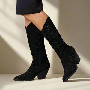 Forever Link Rhinestone Knee High Cowboy Boots Trendsi