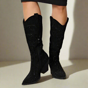 Forever Link Rhinestone Knee High Cowboy Boots Trendsi