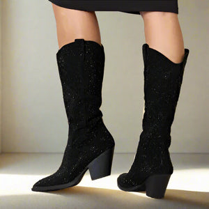 Forever Link Rhinestone Knee High Cowboy Boots Trendsi