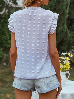 Frill Tie Neck Cap Sleeve Blouse Trendsi