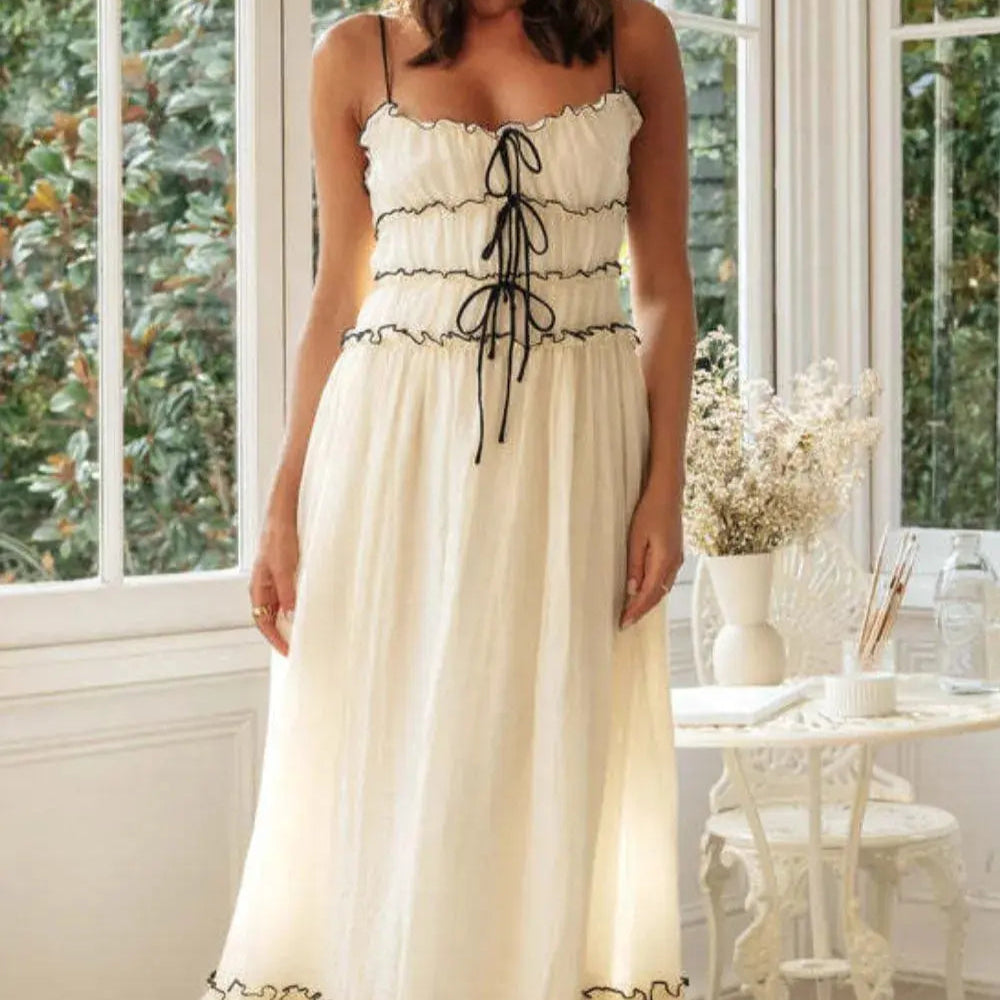 Frill Tied Front Midi Cami Dress Trendsi