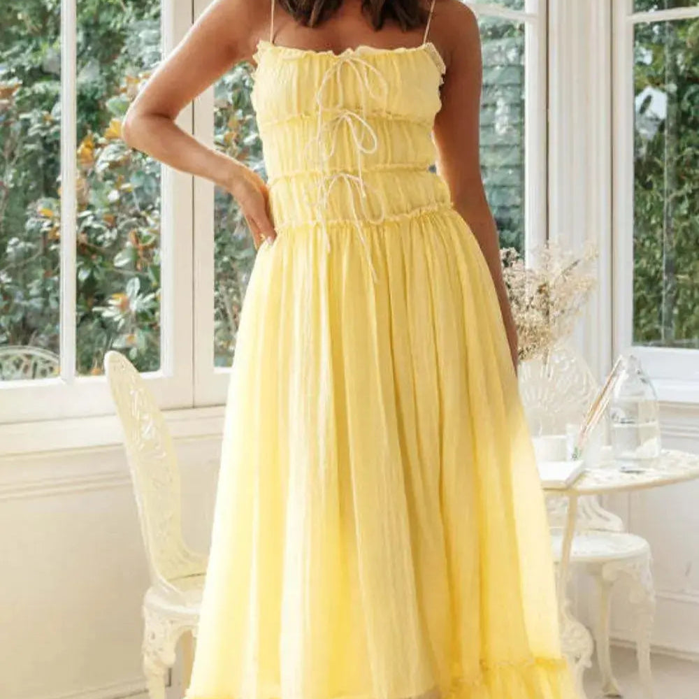 Frill Tied Front Midi Cami Dress Trendsi