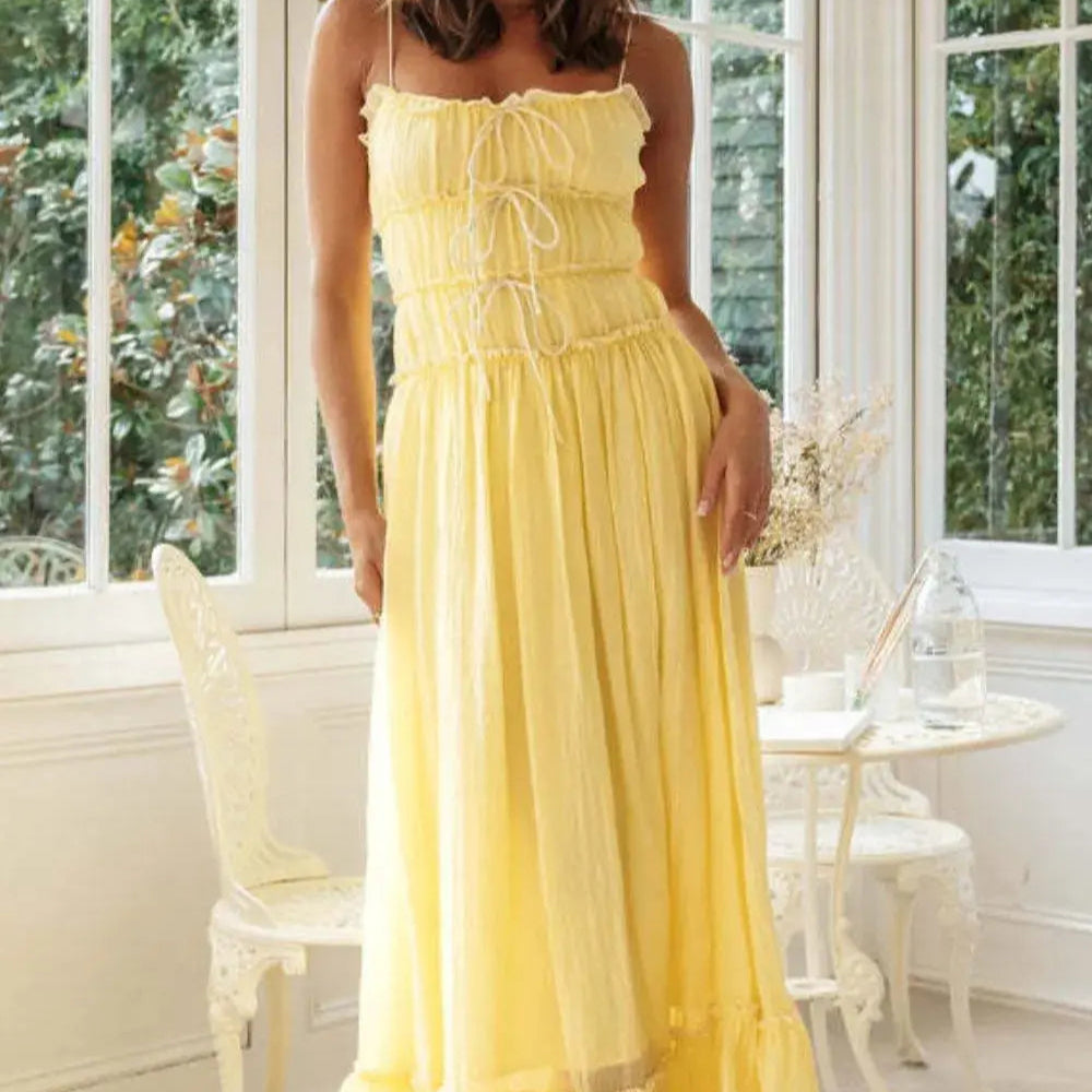 Frill Tied Front Midi Cami Dress Trendsi