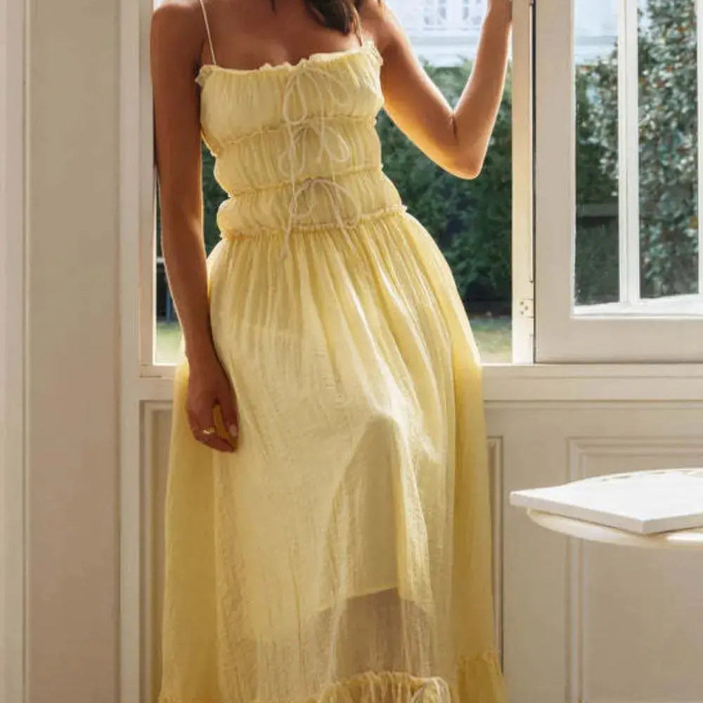 Frill Tied Front Midi Cami Dress Trendsi