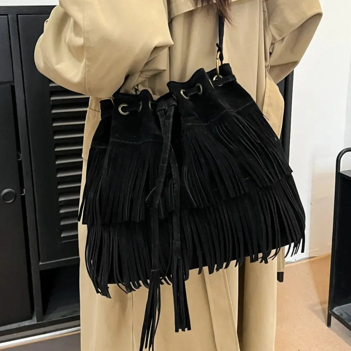 Fringe Drawstring Shoulder Bag Trendsi