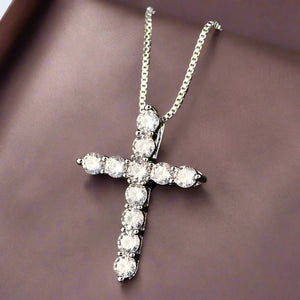 Harmoni | Crystal Cross Pendant Silver Chain Necklace - Fashionable Women's Jewelry Gift Beauty Prologue