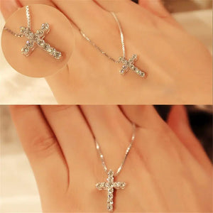 Harmoni | Crystal Cross Pendant Silver Chain Necklace - Fashionable Women's Jewelry Gift Beauty Prologue