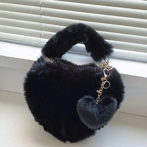 Heart Shape Faux Fur Handbag Trendsi