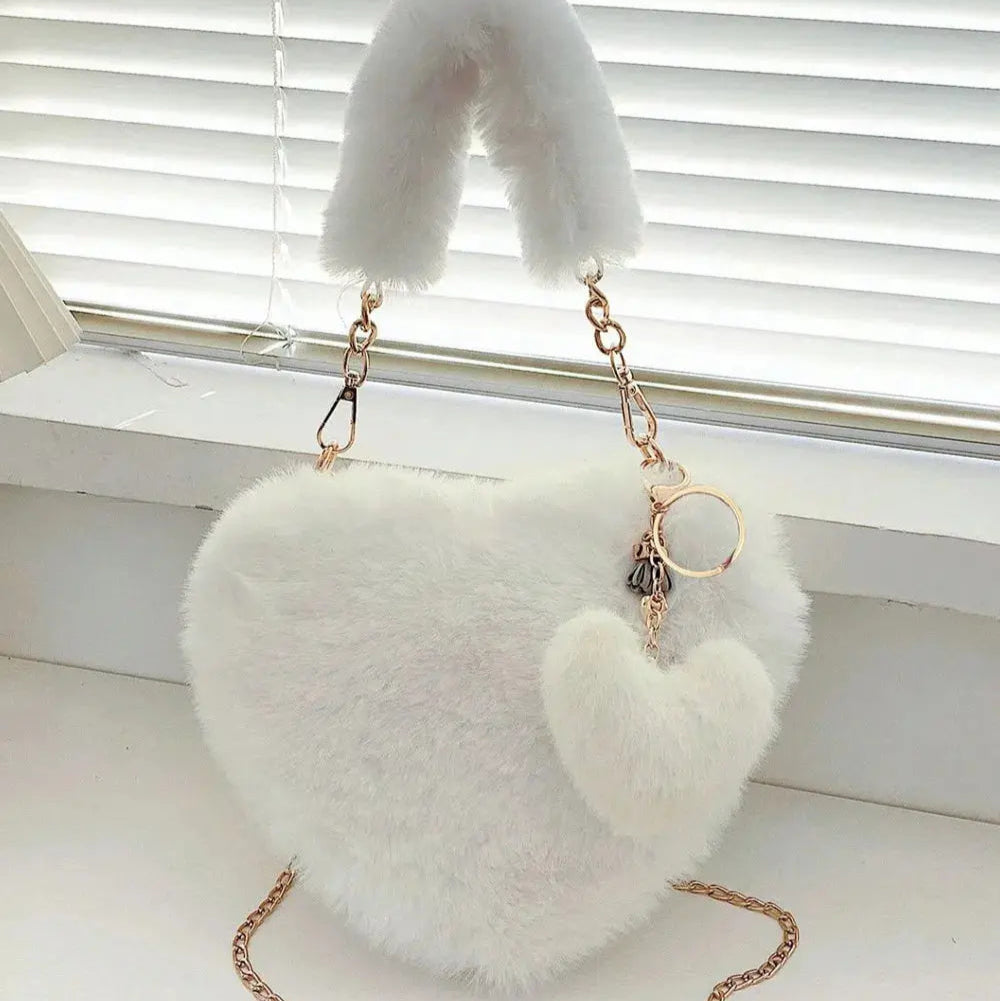 Heart Shape Faux Fur Handbag Trendsi