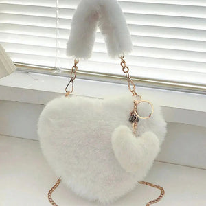 Heart Shape Faux Fur Handbag Trendsi