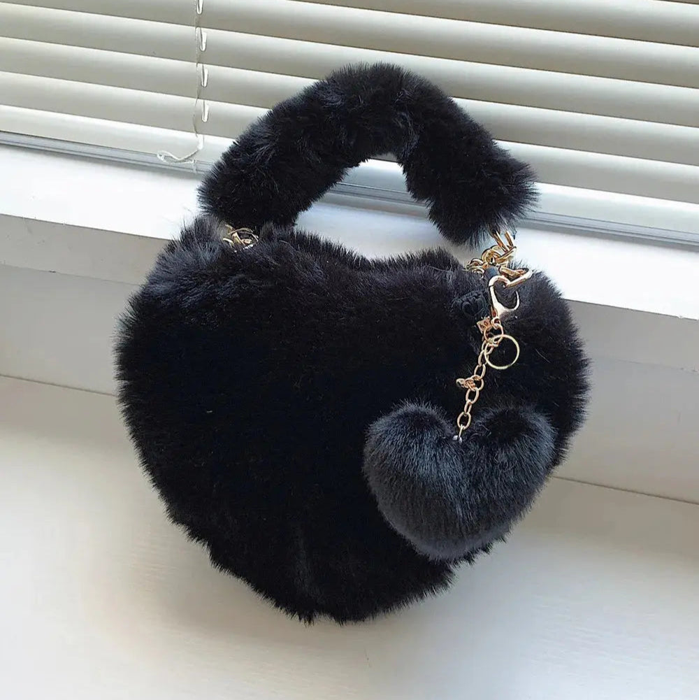 Heart Shape Faux Fur Handbag Trendsi