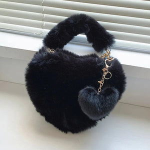 Heart Shape Faux Fur Handbag Trendsi