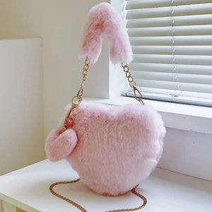 Heart Shape Faux Fur Handbag Trendsi
