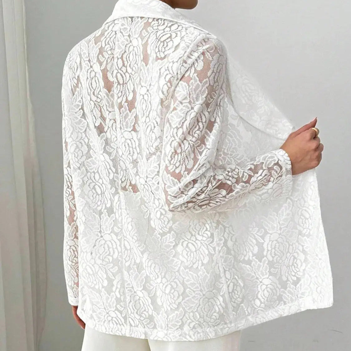 Lace Lapel Collar Long Sleeve Blazer Trendsi