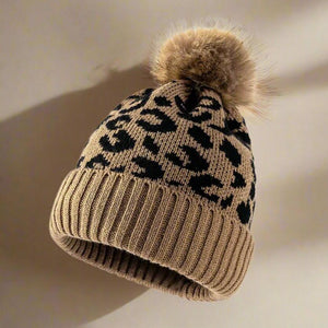 Leopard Pom-Pom Cuffed Beanie Trendsi