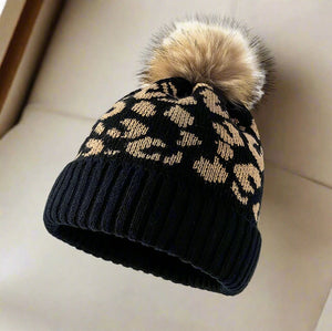 Leopard Pom-Pom Cuffed Beanie Trendsi