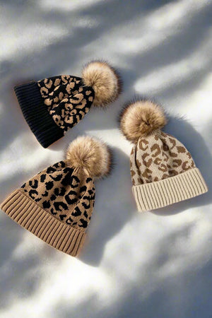 Leopard Pom-Pom Cuffed Beanie Trendsi