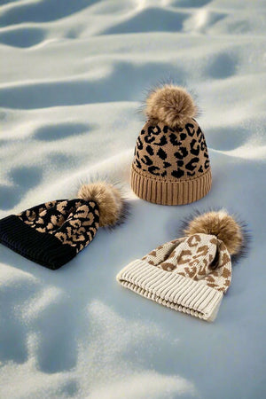 Leopard Pom-Pom Cuffed Beanie Trendsi