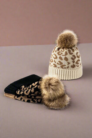 Leopard Pom-Pom Cuffed Beanie Trendsi