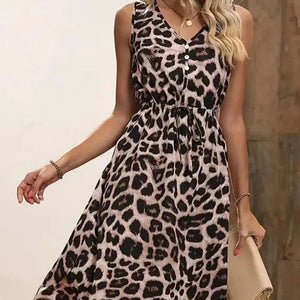Leopard V-Neck Sleeveless Dress Trendsi