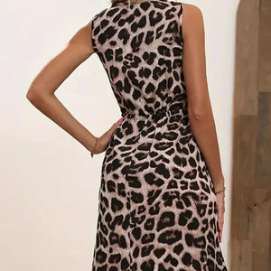 Leopard V-Neck Sleeveless Dress Trendsi
