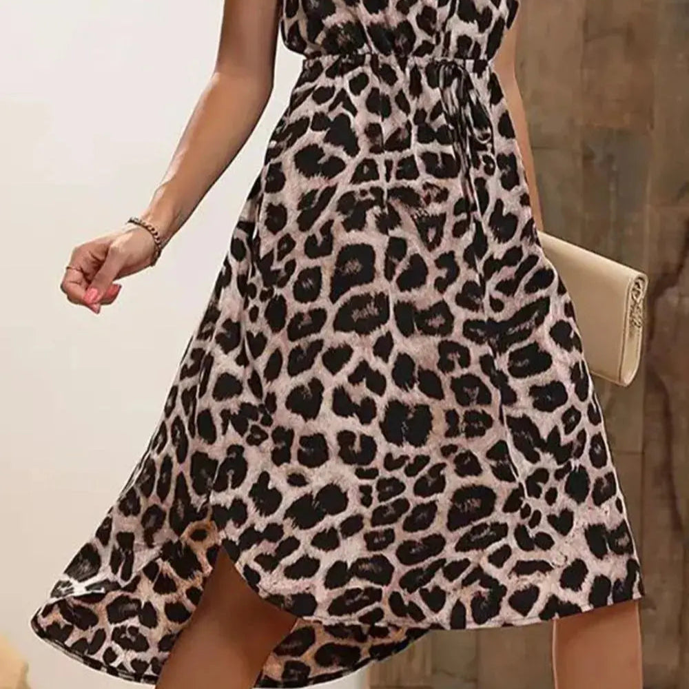 Leopard V-Neck Sleeveless Dress Trendsi
