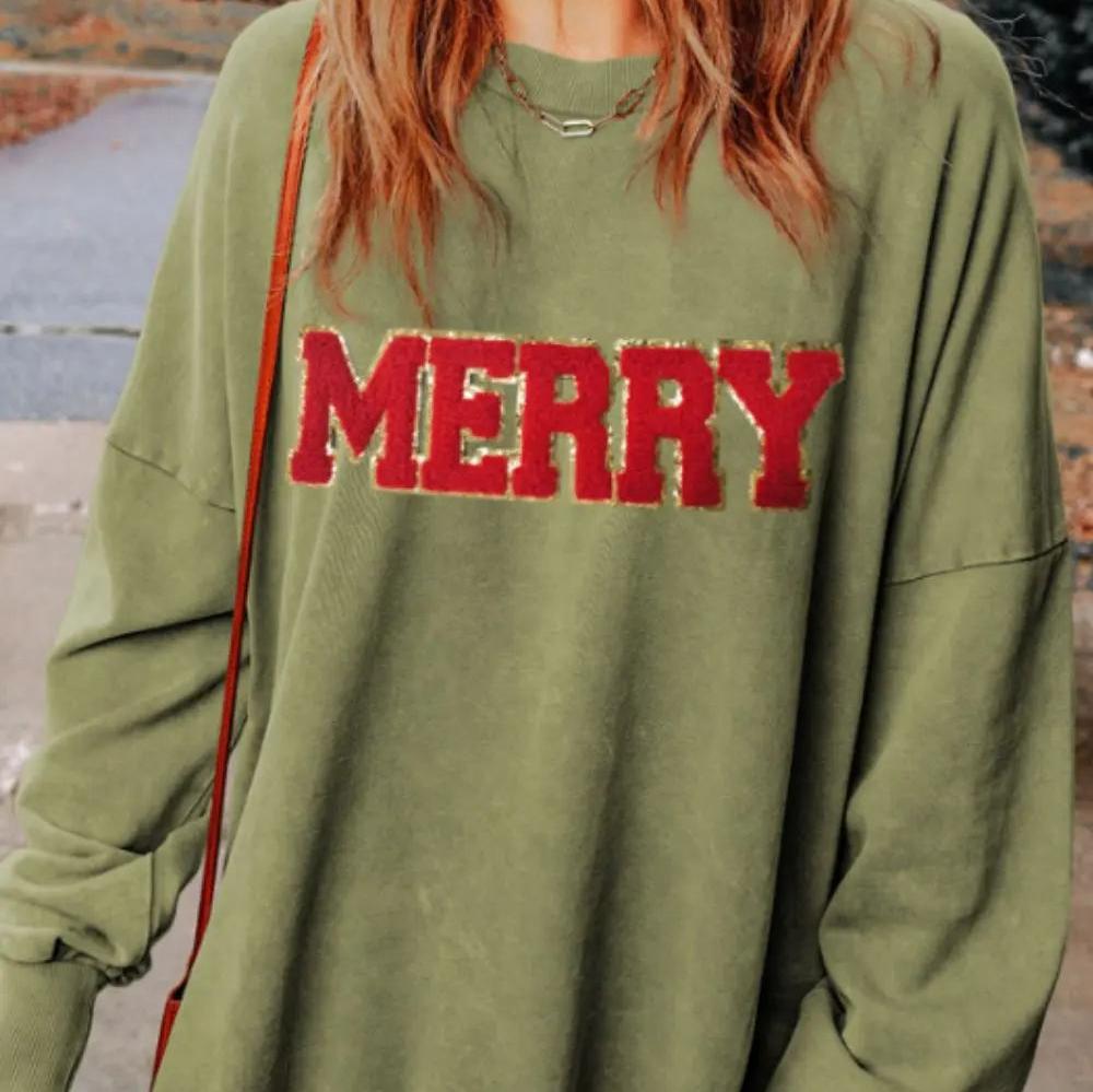 MERRY Side Slit Long Sleeve Sweatshirt Trendsi