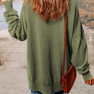 MERRY Side Slit Long Sleeve Sweatshirt Trendsi