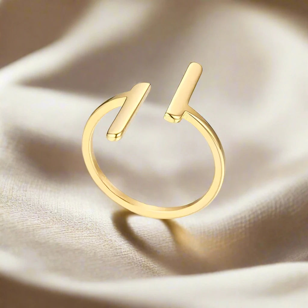 Minimalist | Double T Ring | Gold Tone Stainless Steel Jewelry Beauty Prologue