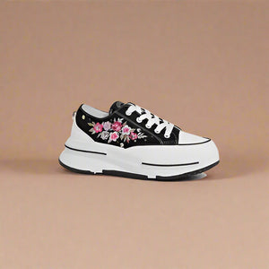 Nicole Lee USA Embroidery Detail Platform Lace-Up Sneakers Trendsi