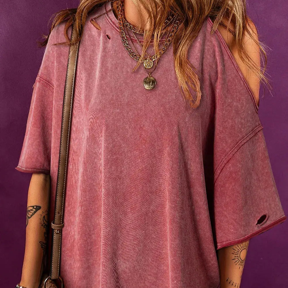One Shoulder Half Sleeve Oversized Tunic T Shirt Trendsi