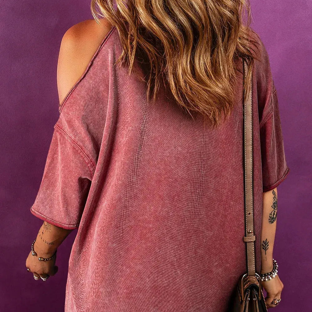 One Shoulder Half Sleeve Oversized Tunic T Shirt Trendsi