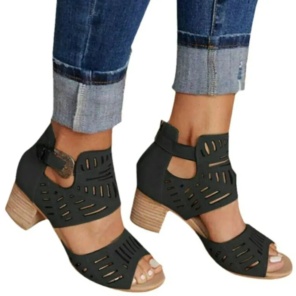 Open Toe Block Heels Sandals Trendsi