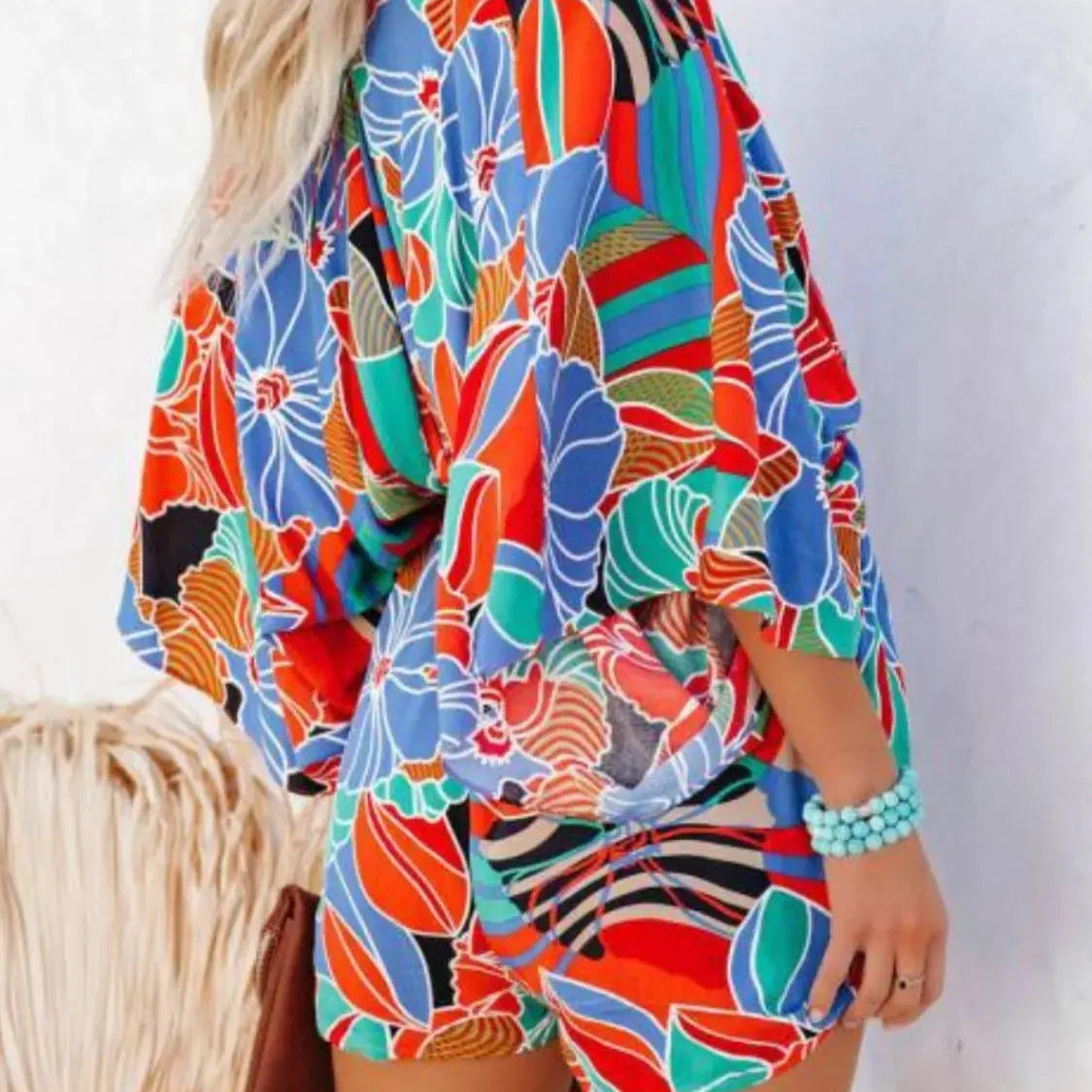 Oversized Tied Back Printed Romper Trendsi