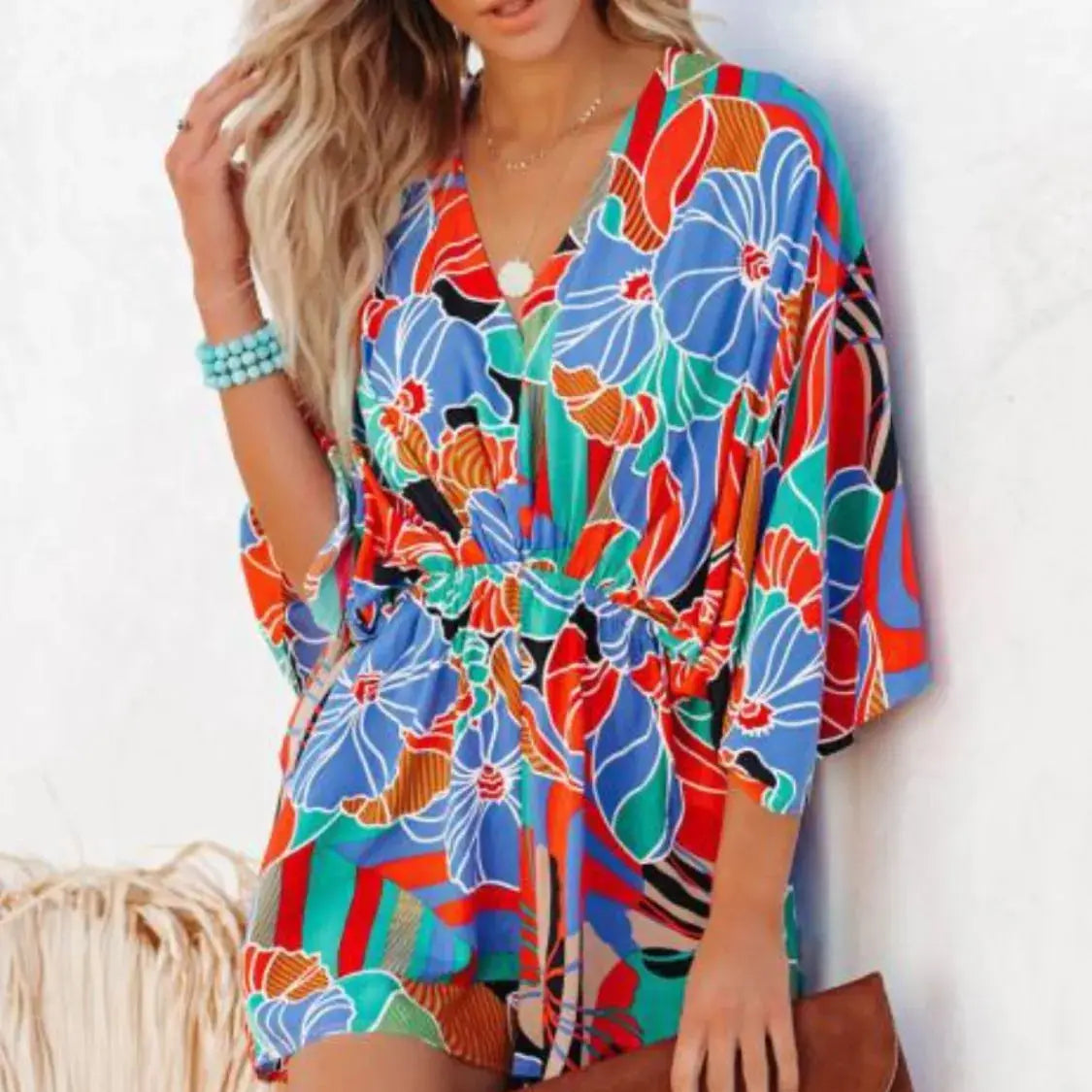 Oversized Tied Back Printed Romper Trendsi
