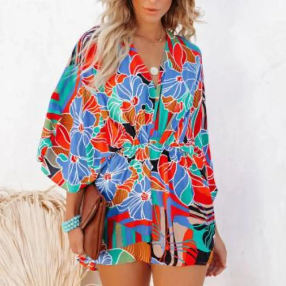 Oversized Tied Back Printed Romper Trendsi