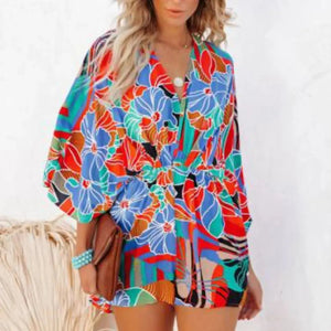 Oversized Tied Back Printed Romper Trendsi