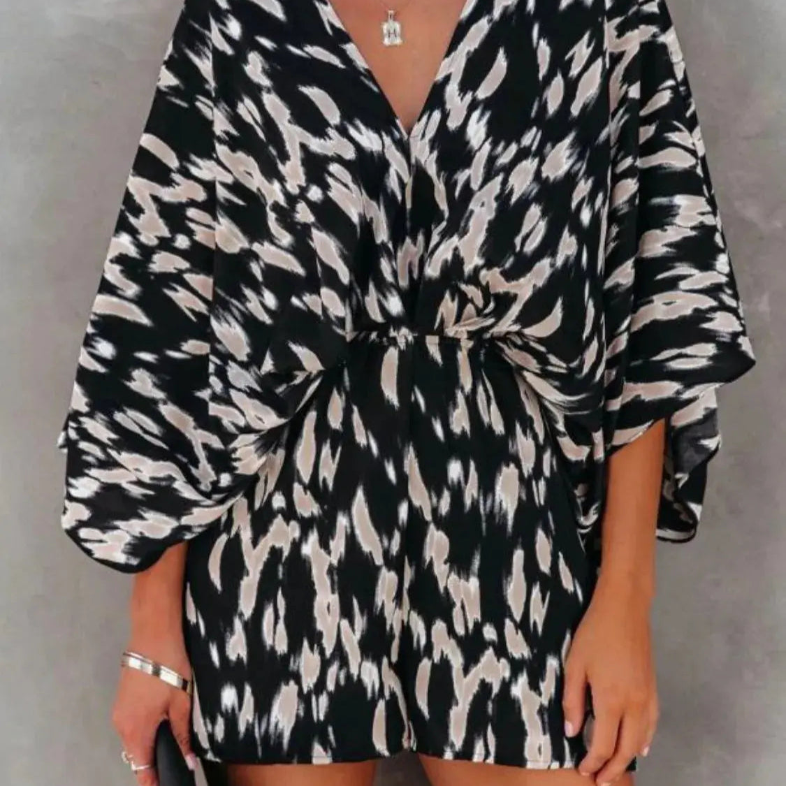 Oversized Tied Back Printed Romper Trendsi