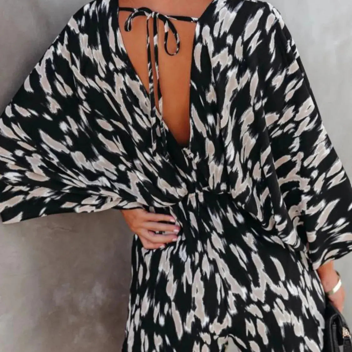 Oversized Tied Back Printed Romper Trendsi